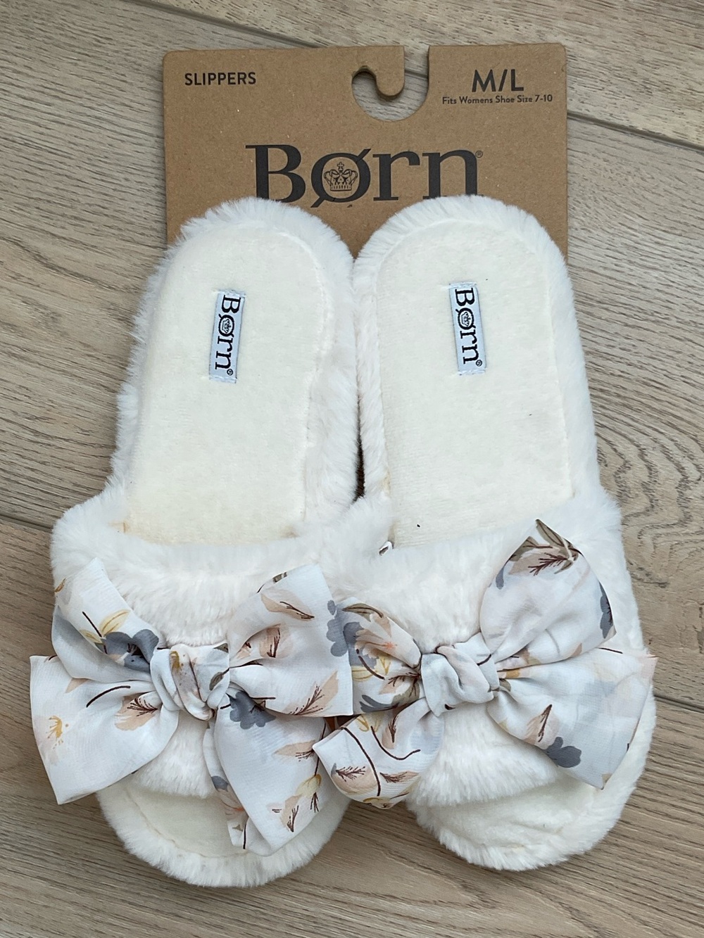 NWT Born Plush Slide Slippers Size M/L Soft Girl Cozy Shabby Chic Hygge Comfort